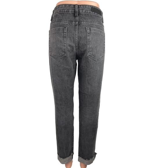 Liquor N Poker Black Raw Hem Mid Rise Distressed Straight Ankle Denim Jeans 10 - Picture 3 of 6